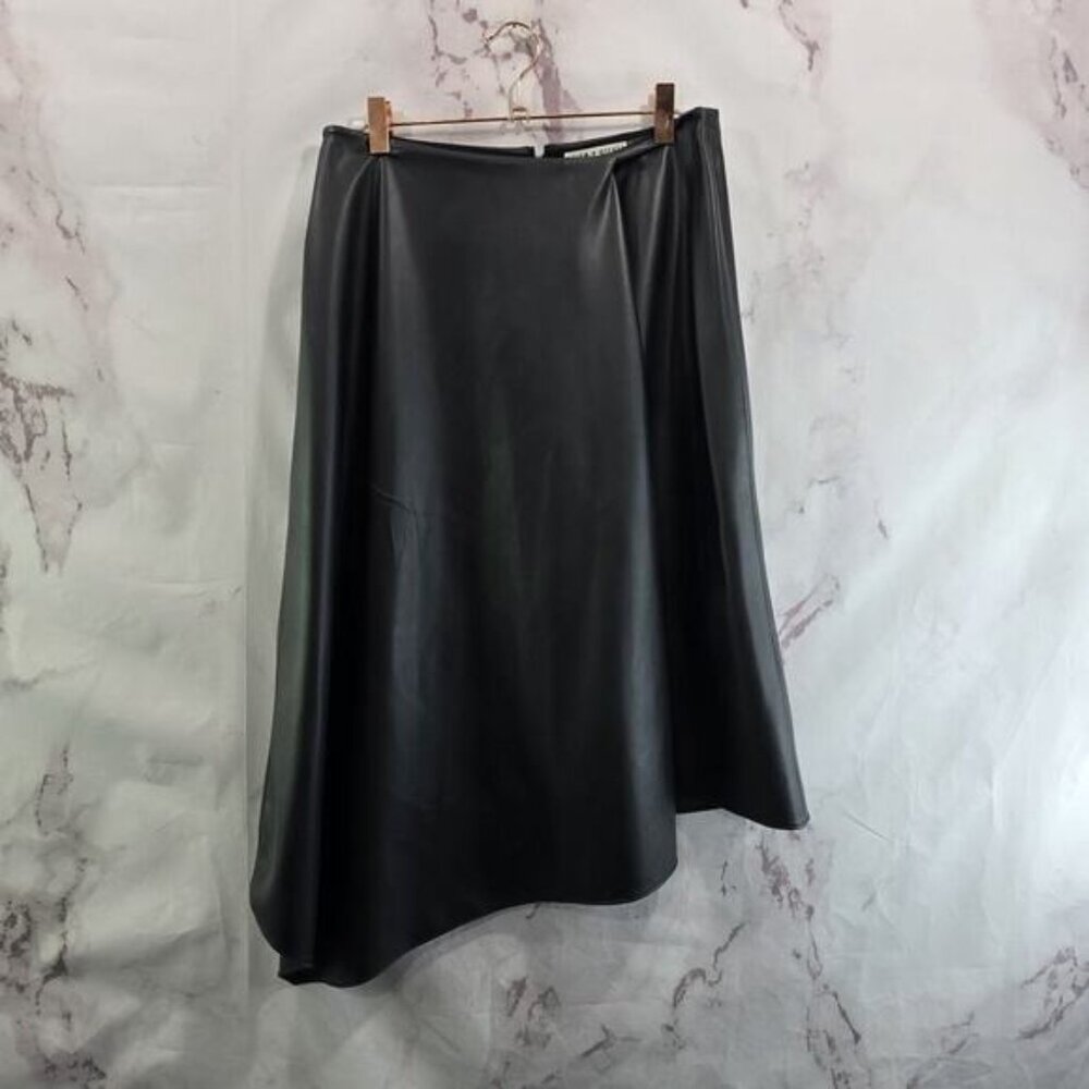 Alice + Olivia Skirt Womens 8 Medium Black Faux Vegan Leather Asymmetric Wrap